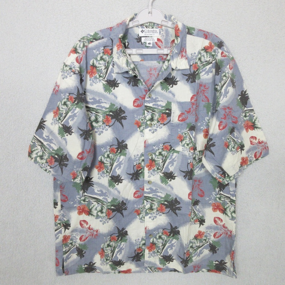 Columbia Sportswear Hawaiian Shirt Mens‎ L Tropical Button Up Blue Floral